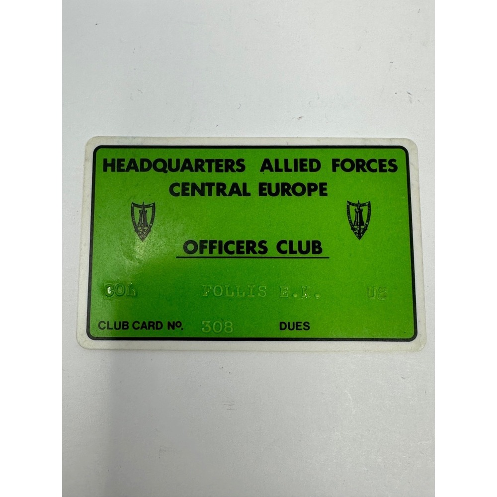 Vintage Military Allied Forces Central Europe Officers Club Card Colonel Follis